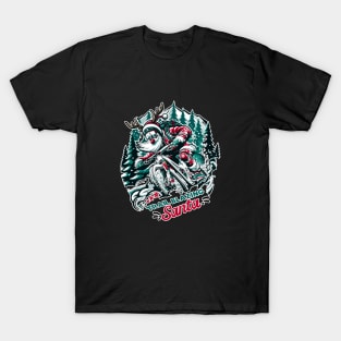 Trail Blazing Santa, Mountain Biking Christmas Spirit T-Shirt